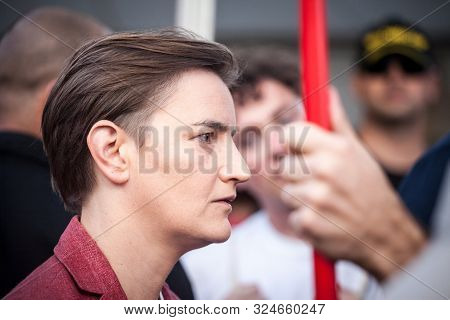 Belgrade, Serbia - September 15, 2019:  Prime Minister Ana Brnabic Standing In The Crowd Of 2019 Edi