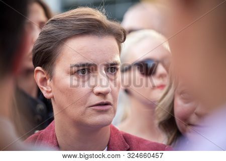 Belgrade, Serbia - September 15, 2019:  Prime Minister Ana Brnabic With Serious Face In The Crowd Of