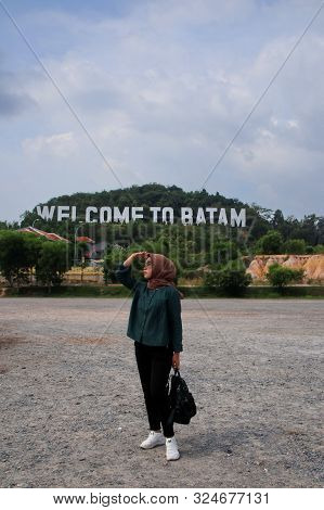 Welcome To Batam In Batam Island, Indonesia - August 7, 2019, Large Welcome Word To Batam Island Ind