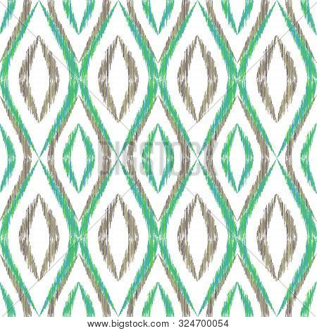 Ikat Ogee Seamless Vector Pattern Design. Ethnic Fabric Print Geometric Ikat Pattern. Modern Ogee Se