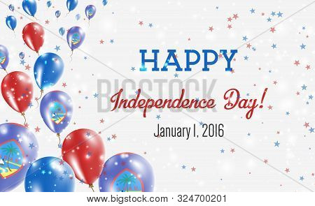 Guam Independence Day Greeting Card. Flying Balloons In Guam National Colors. Happy Independence Day