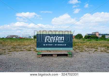 Copenhagen. Denmark. July 25, 2019. Signpost, Reffen The Largest Street Food Market Copenhagen Denma