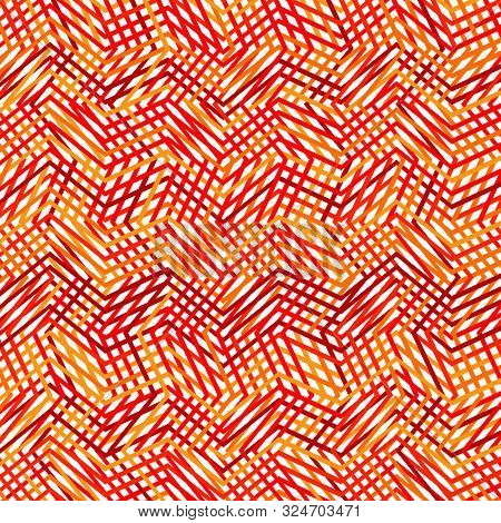 Intersected, Interweaved Irregular Lines, Stripes Orange, Yellow Grid Pattern. Interlocking, Weaved