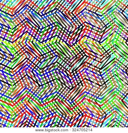 Colorful Scribble, Cross Hatch Geometric Lines Pattern. Intersecting Zig-zag, Squiggle Lines Multico
