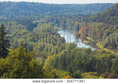 City Sigulda, Latvia Republic. River And Wood Valley In Autumn. 27. Sep. 2019