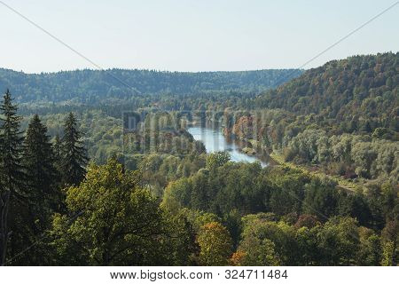 City Sigulda, Latvia Republic. River And Wood Valley In Autumn. 27. Sep. 2019