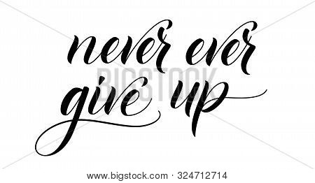 Modern Brush Calligraphy Never Ever Give Up Isotated On A White Background. Vector Illustration.