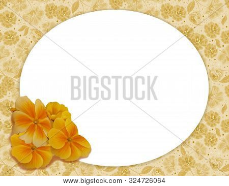 Yellow Violets On A Gold Background With A White Oval For The Inscription.