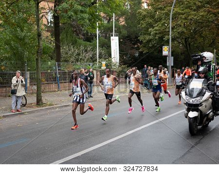 Berlin, Germany - September 29, 2019: Leading Group At Berlin Marathon 2019 With Winner Kenenisa Bek