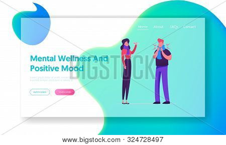 Virus Illness Diagnosis And Symptoms Website Landing Page. Woman Having Fever Measuring Temperature 