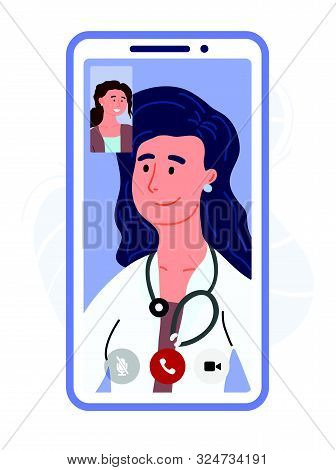 Sick Patient Talking By Video Call With A Doctor. Online Medicine In The Phone. Vr Consultation. Onl
