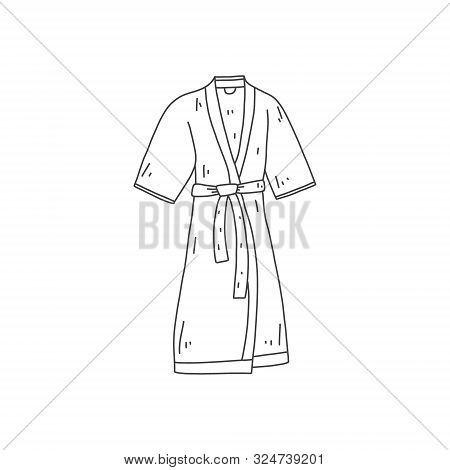 Informative Banner, Hand-drawn Bathrobe, Cartoon. Home Simple Clothes. Comfortable Warm Bathrobe. Qu