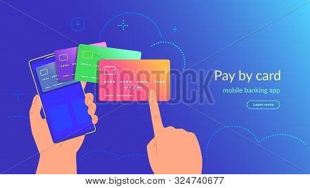 Mobile Banking App And Payment By Credit Card Via Electronic Wallet Wirelessly And Easy. Bright Vect