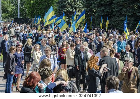 Lutsk , Ukraine, May 9, 2014: Victory Day, People Column