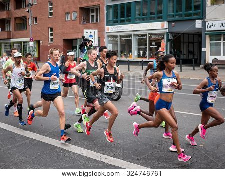 Berlin, Germany - September 29, 2019: Group At Berlin Marathon 2019 With Mare Dibaba And Helen Tola 