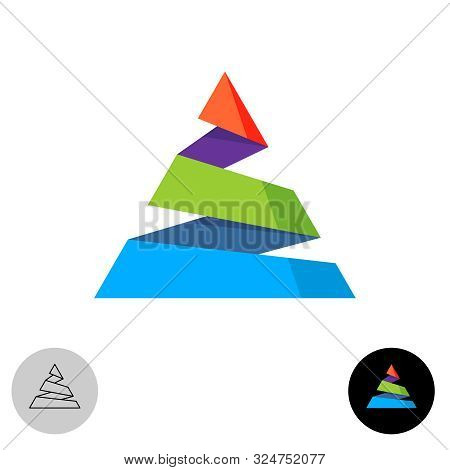 Triangle Colorful Abstract Logo. Spiral Cutted Mountain Vivid Colors Symbol. Paper Ribbon Of Solid C