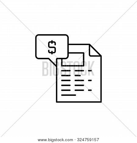 Taxes, Money, File, Chat Bobble Line Icon On White Background