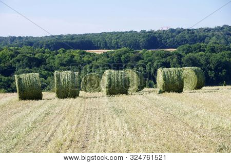 Bales Of Straw In A Field Near Paris In France