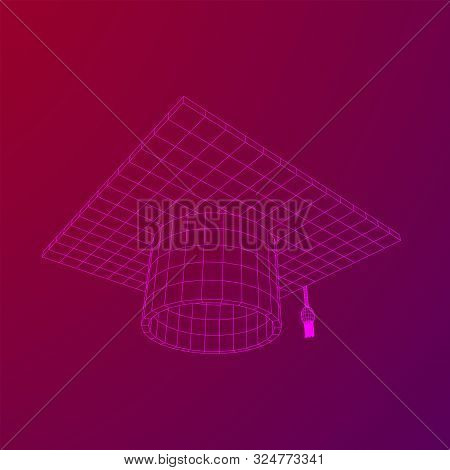 Education Graduation Academic Cap. Wireframe Low Poly Mesh Vector Illustration.