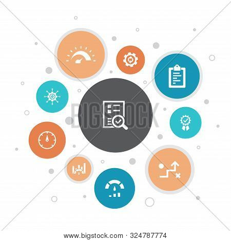 Benchmarking Infographic 10 Steps Bubble Design. Performance, Process, Management, Indicator Icons
