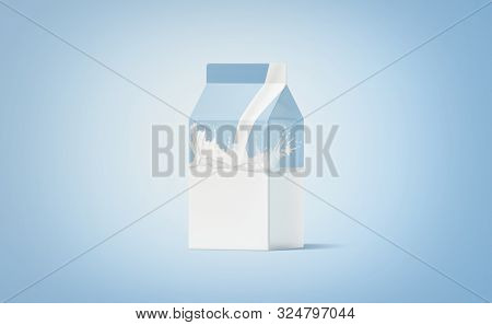 Blank White Small Carton Pack Milk Splash Mockup, On Blue Background, 3d Rendering. Empty Cream Bott