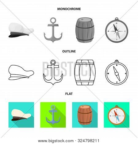 Isolated Object Of Journey And Seafaring Symbol. Collection Of Journey And Vintage Vector Icon For S