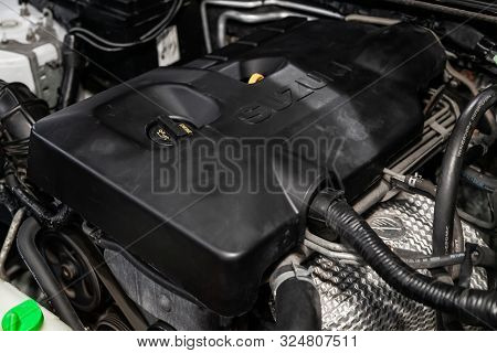 Novosibirsk, Russia - September 07, 2019:  Suzuki Grand Vitara, Close Up Detail Of  Car Engine, Fron