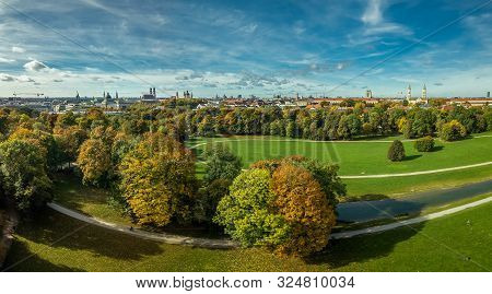 Autumn Colors At The Englischer Garten Of Munich, Beautiful Fall In A Park.