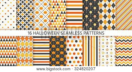 Halloween Pattern. Seamless Haloween Background. Vector. Texture With Pumpkin Face, Polka Dot, Star 