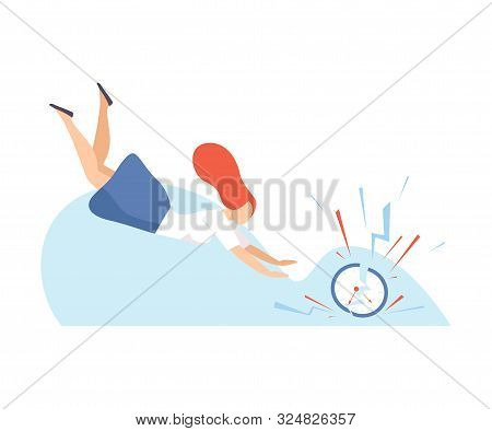 Woman Is Trying To Catch A Watch. Vector Illustration.