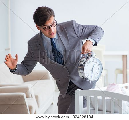 The young businessman trying to work from home caring after newb