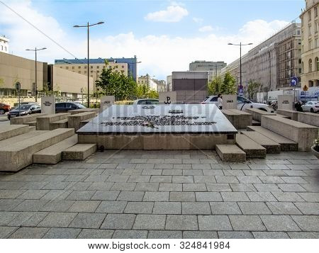 Warsaw, Poland - October 9, 2018: Warsaw Uprising - Commemorative Plaque On Powstancow Warszawy Squa