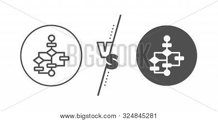 Path Scheme Sign. Versus Concept. Block Diagram Line Icon. Algorithm Symbol. Line Vs Classic Block D