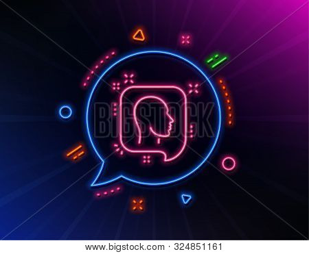 Head Line Icon. Neon Laser Lights. Human Profile Speech Bubble Sign. Facial Identification Symbol. G
