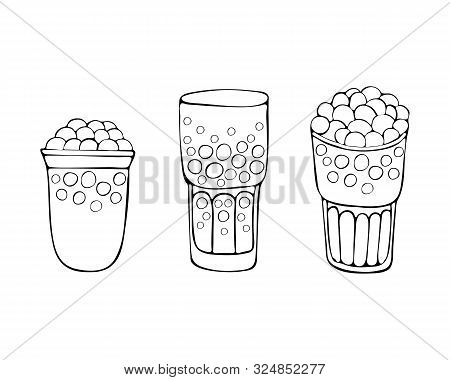 Tapioca Black Pearls For Bubble Tea Isolated On White Background. Vector Illustration Of Tapioca Bal