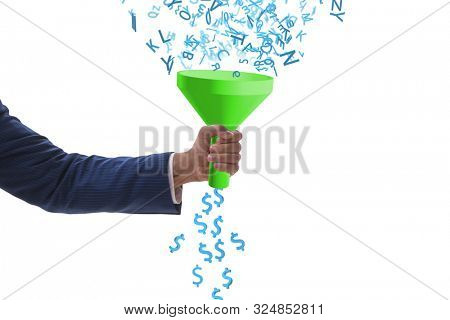 Data monetization concept with funnel and businessman