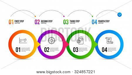 Column Diagram, Idea And Travel Passport Line Icons Set. Timeline Infographic. Medical Prescription 
