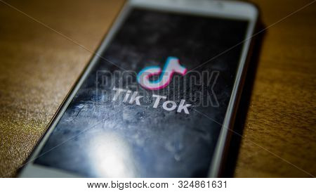 Bangi, Malaysia - September 29, 2019: Close Up View Of The Tik Tok Logo On An Android Smartphone Wit