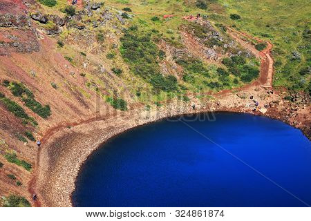 Kerid volcanic crater lake in Iceland, Europe