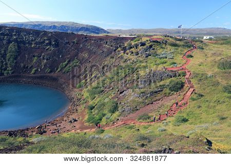 Kerid volcanic crater lake in Iceland, Europe