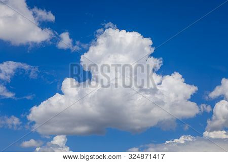 Bright Sunny Day, Cloudscape Full Of White Fluffy Cummulus Clouds