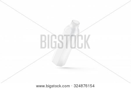Blank White Milk Or Water Bottle Mock Up, No Gravity, 3d Renderint. Empty Aseptic Flask Mockup, Isol