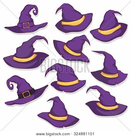 Set Of Halloween Hat Vector Illustration. Witch Hat Isolated On White
