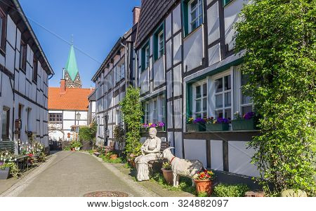 Herten, Germany - April 01, 2019: Statue Of A Mother And Child In The Old Village Of Westerholt, Ger