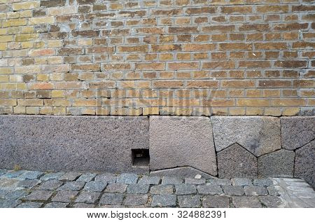 Polygonal foundation masonry. The masonry is similar to the abandoned cities of South America. The mystery of local history. The Kiev Fortress. In Kiev,Ukraine