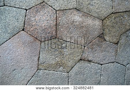 Polygonal foundation masonry. The masonry is similar to the abandoned cities of South America. The mystery of local history. The Kiev Fortress. In Kiev,Ukraine