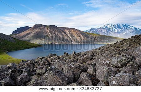 The Picturesque Lake Ketachan In Kamchatka, Russia. Bystrinsky National Park, Near The Volcano Ichin