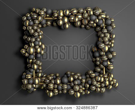 Abstract Darck Color Frame As Background With Striped Elegant Balls 3d Render Image