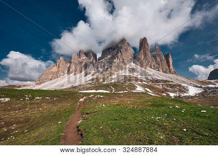 Landscape Of The Three Peaks Of Lavaredo (tre Cime Di Lavaredo), Dolomites, Italy
