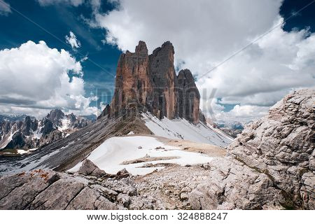 Landscape Of The Three Peaks Of Lavaredo (tre Cime Di Lavaredo), Dolomites, Italy